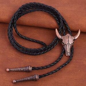 New Western longhorn steer bull Skull bolo tie Choose Silver Gold Or Bronze